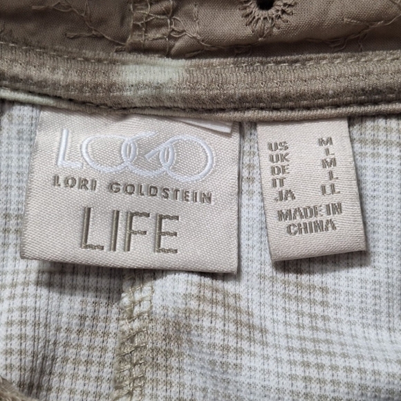 LOGO By Lori Goldstein Lounge Wear Waffle & Eyelet Tan Camo Hoodie Size Medium - Picture 6 of 10